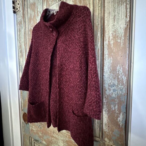 Olivia Sky Raspberry L  Women’s 3/4 Sleeve Cardigan Style Chunky Knit Sweater - Picture 7 of 10